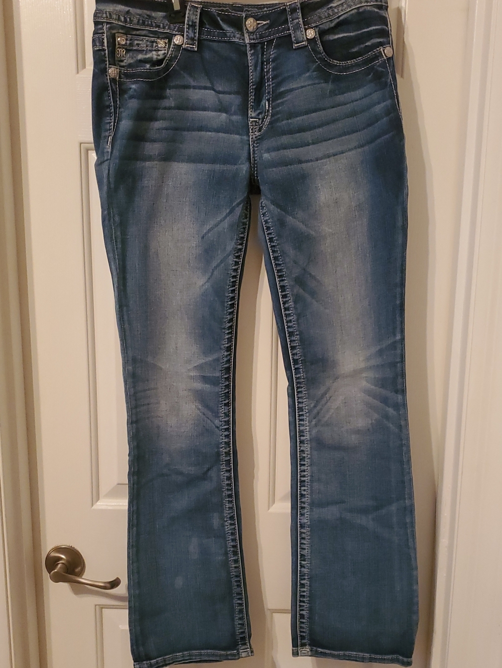 Miss Me Dark Blue Bootcut Jeans with Embroidered Wing Pockets
